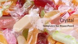  Presentation with close up of bartender - Presentation design consisting of hard candy - tasty candies close up background and a coral colored foreground