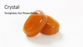  Presentation with peppermint candy cane on white - Presentation design with hard candy - two caramel candies on white background and a white colored foreground