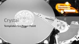  Presentation with hard disk drive - Colorful PPT theme enhanced with hard-disk-drive-detail-close backdrop and a light gray colored foreground