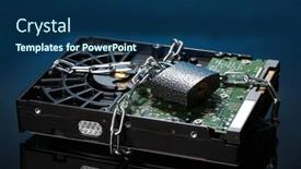  Presentation with hard disk drive - Slide deck enhanced with hard disk drive on chain background and a navy blue colored foreground