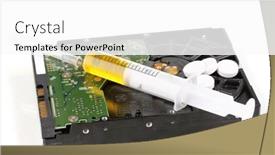  Presentation with hard disk drive - PPT theme enhanced with hard-disk-drive-on-repairs background and a white colored foreground