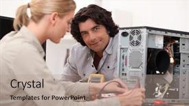  Presentation with computer infections - Beautiful PPT layouts featuring hard drive - woman fixing a computer backdrop and a coral colored foreground