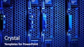  Presentation with data center - Beautiful presentation theme featuring hard drive cluster in data backdrop and a navy blue colored foreground