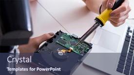  Presentation with restoration - Presentation design featuring hard-drive-repair-and-data background and a ocean colored foreground