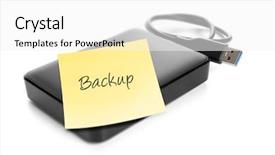  Presentation with backup - Beautiful slide deck featuring hard drive with text backup backdrop and a white colored foreground
