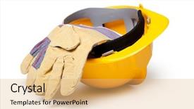  Presentation with leather - Colorful PPT theme enhanced with hard hat and leather gloves backdrop and a  colored foreground