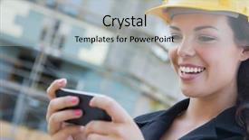  Presentation with cell phone towers - Slide set with hard hat at construction site background and a  colored foreground