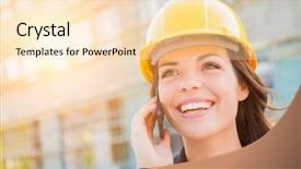  Presentation with construction site construction - Colorful presentation enhanced with hard hat at construction site backdrop and a  colored foreground