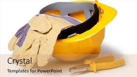 Presentation with leather - Beautiful PPT layouts featuring hard hat leather gloves backdrop and a yellow colored foreground