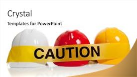  Presentation with caution - Beautiful presentation theme featuring hard hats with caution tape backdrop and a white colored foreground