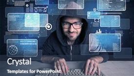  Presentation with computer hacker - Beautiful PPT theme featuring hard on solving online password backdrop and a ocean colored foreground