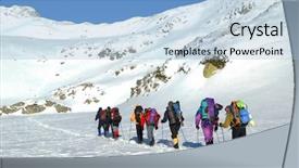  Presentation with lake - PPT theme with hard rock - team of alpinists traversing background and a light blue colored foreground