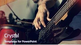  Presentation with bass guitar - Audience pleasing PPT theme consisting of hard rock heavy metal - bass guitar in hands backdrop and a  colored foreground