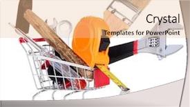  Presentation with construction tools - Presentation design enhanced with equipment sales - construction tools in shopping cart background and a lemonade colored foreground