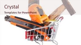  Presentation with construction tools - Beautiful presentation theme featuring construction tools in shopping cart isolated on white backdrop and a lemonade colored foreground