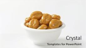  Presentation with peppermint candy cane on white - Beautiful slide deck featuring hard toffee - bowl of caramel candies backdrop and a  colored foreground