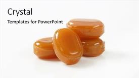  Presentation with peppermint candy cane on white - Slide set having hard toffee - four caramel candies on white background and a  colored foreground