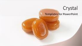  Presentation with peppermint candy cane on white - Colorful presentation enhanced with hard toffee - four caramel candies on white backdrop and a  colored foreground