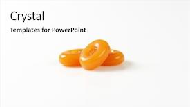  Presentation with peppermint candy cane on white - Presentation design having hard toffee - three caramel candies on white background and a  colored foreground