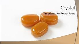  Presentation with three - Cool new presentation theme with hard toffee - three caramel candies on white backdrop and a  colored foreground