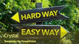  Presentation with way - Presentation theme having life complications - hard way easy way signpost background and a tawny brown colored foreground