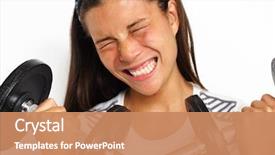  Presentation with lifting weights - Slides consisting of hard work - attractive woman pushing herself while background and a coral colored foreground