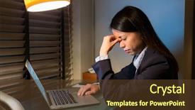  Presentation with woman business - Beautiful PPT theme featuring hard work - business woman feeling headache backdrop and a tawny brown colored foreground