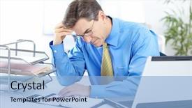  Presentation with stress - PPT layouts with middle aged doctor standing and pressing modern medical type of button background and a light gray colored foreground