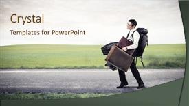  Presentation with luggage - Amazing slide set having hard work - businessman walking on the street backdrop and a sky blue colored foreground