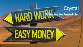  Presentation with hard work - Amazing slide deck having hard work - easy money signpost backdrop and a ocean colored foreground