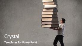  Presentation with stack books - PPT theme featuring hard work - man carrying a stack background and a gray colored foreground
