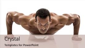  Presentation with muscle - PPT layouts with hard work - muscle man dmaking push ups background and a mint green colored foreground