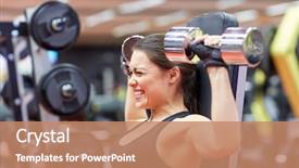  Presentation with flexing - Presentation theme with hard work - young woman flexing muscles background and a coral colored foreground