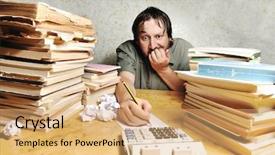  Presentation with hard work - Amazing slide deck having hard work businessman accounting backdrop and a coral colored foreground