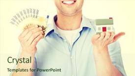  Presentation with money construction - Audience pleasing PPT theme consisting of hard work pays - construction man holding house model backdrop and a sky blue colored foreground