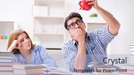  Presentation with on pay tm - Amazing PPT theme having hard work pays - two students checking savings backdrop and a  colored foreground