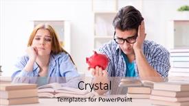  Presentation with pay - Slide set consisting of hard work pays - two students checking savings background and a  colored foreground