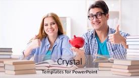  Presentation with pay - PPT theme featuring hard work pays - two students checking savings background and a soft green colored foreground