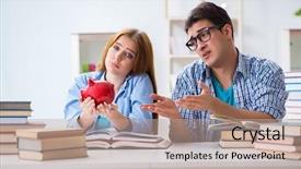  Presentation with pay - Cool new PPT layouts with hard work pays - two students checking savings backdrop and a  colored foreground
