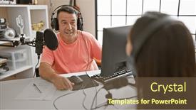  Presentation with radio news - Presentation theme enhanced with hard-working-man-and-woman background and a tawny brown colored foreground