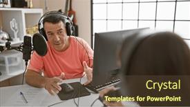  Presentation with radio news - PPT layouts featuring hard-working-man-and-woman and a tawny brown colored foreground