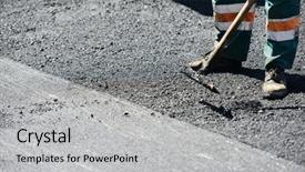  Presentation with road pavement - Audience pleasing slide deck consisting of hard working on asphalting road backdrop and a light gray colored foreground