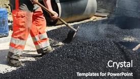 Presentation with men and women working in harmony - Slide deck featuring hard working on asphalting road background and a dark gray colored foreground