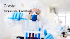  Presentation with hazmat - PPT theme enhanced with hard-working virology research scientist background and a sky blue colored foreground
