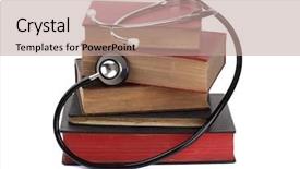  Presentation with medical books - Colorful PPT layouts enhanced with hardback books concept for medical backdrop and a coral colored foreground
