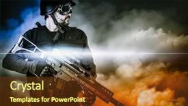  Presentation with clouds - Slide set featuring hardcore - assault soldier with rifle background and a tawny brown colored foreground