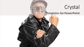  Presentation with wheat in hand - Cool new presentation with hardcore - cocky senior motorcyclist gesturing backdrop and a light gray colored foreground