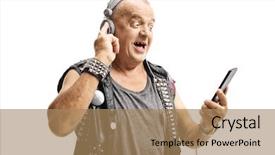  Presentation with old school punk rock leather - Colorful PPT theme enhanced with hardcore - excited mature man punker backdrop and a coral colored foreground