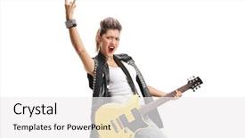  Presentation with electric guitar - PPT theme having hardcore - punk girl with an electric background and a white colored foreground