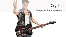  Presentation with bass guitar - Cool new PPT theme with hardcore - senior punk bass player holding backdrop and a white colored foreground